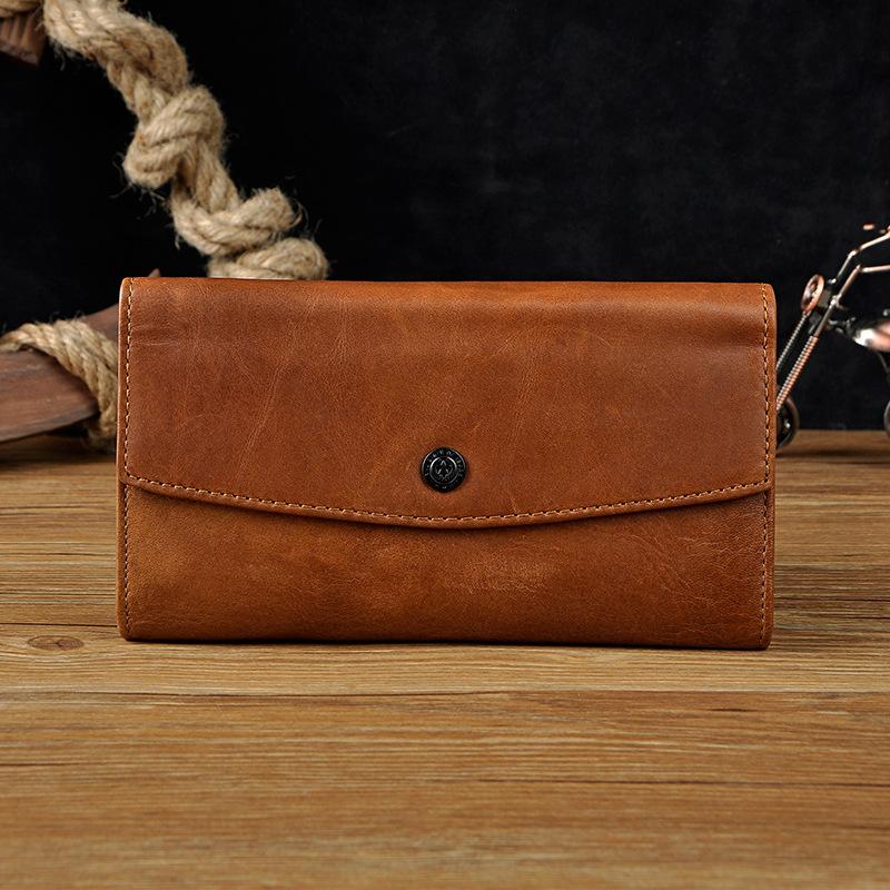 Cool Mens Leather Long Wallet for Men Long Trifold Brown Wallets - iwalletsmen