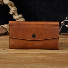 Cool Mens Leather Long Wallet for Men Long Trifold Brown Wallets - iwalletsmen