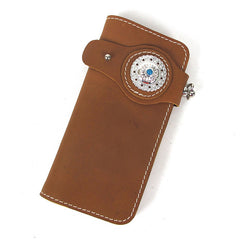 [On Sale]Handmade Mens Long Biker Wallets with Chain Cool Leather Biker Chain Wallet - iwalletsmen