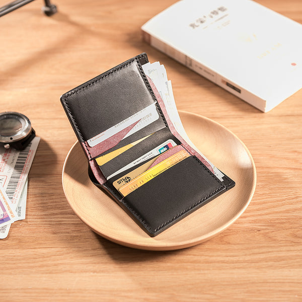 Handmade Leather Mens Cool Slim Leather Wallet Men Small Wallets Bifold for Men