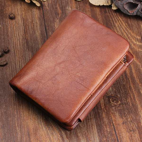 Handmade Mens Cool billfold Leather Wallet Men Small Zipper Wallets Trifold for Men - iwalletsmen