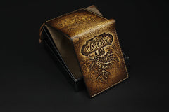 [On Sale]Handmade Leather Tooled World of Warcraft Lich King Mens billfold Wallet Cool Leather Wallet Slim Wallet for Men