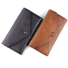 Handmade Leather Mens Cool Long Leather Wallet Bifold Envelope Clutch Wallet for Men - iwalletsmen