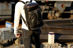 Genuine Leather Mens Cool Backpack Sling Bag Large Black Travel Bag Hiking Bag for men