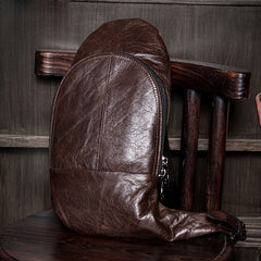 Cool Brown Leather Mens  Sling Bags Brown Crossbody Pack Chest Bag for men - iwalletsmen