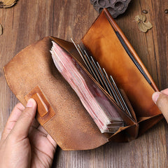 Handmade Leather Gray Mens Cool Long Leather Wallet Brown Unique Long Wallet for Men - iwalletsmen