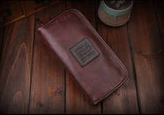 Handmade Leather Mens Clutch Wallet Cool Leather Wallet Long Phone Wallets for Men