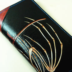 Handmade Leather The Death Tooled Mens Long Wallet Cool Leather Wallet Clutch Wallet for Men