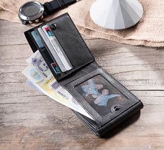Handmade Leather Mens Cool Slim Leather Wallet Men Small Wallets Bifold for Men