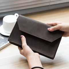 Handmade Leather Mens Clutch Cool Large Wallet Clutch Wristlet Wallet for Men
