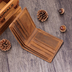Handmade Leather Mens Cool Slim Leather Wallet Card Wallet Holders Men Small Wallets Bifold for Men