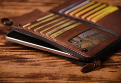 Handmade Mens Cool Long Leather Chain Wallet Cards Biker Trucker Wristlet Wallet - iwalletsmen