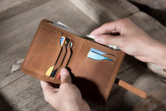 Handmade Leather Mens Cool Slim Leather Wallet Men Small Wallets Bifold for Men