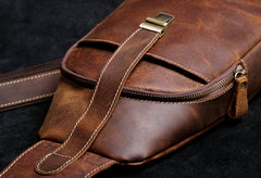 Handmade Leather Mens Cool Chest Bag Sling Bag Crossbody Bag Travel Bag Hiking Bag for men