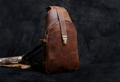 Handmade Leather Mens Cool Chest Bag Sling Bag Crossbody Bag Travel Bag Hiking Bag for men
