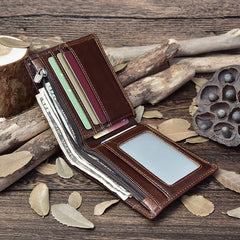 Handmade Leather Mens Cool Slim Leather Wallet Card Wallet Holders Men Small Wallets Bifold for Men