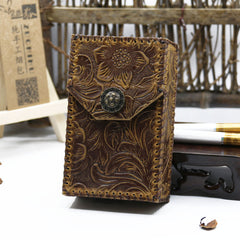 Cool Leather Mens Engraved Floral Handmade Cigarette Holder Case for Men - iwalletsmen