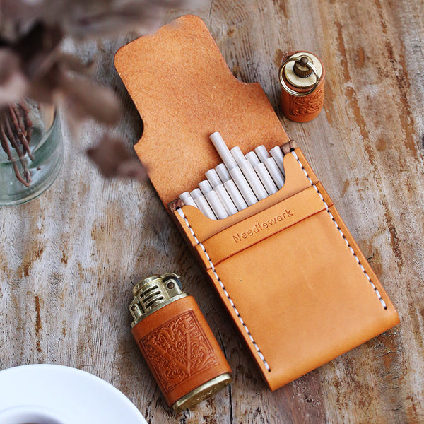 Wooden Beige Leather Womens 20pcs Cigarette Case Custom Cigarette Holder for Women - iwalletsmen