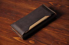 Handmade Leather Mens Cool Long Leather Wallet Bifold Clutch Wallet for Men
