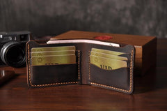 Handmade Leather Mens Cool Slim Leather Wallet Men Small Wallets Bifold for Men