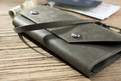 Handmade Leather Mens Cool Long  Chain Wallet Phone Biker Trucker Wristlet Wallet