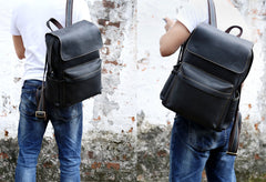 Genuine Leather Mens Cool Backpack Sling Bag Large Black Travel Bag Hiking Bag for men