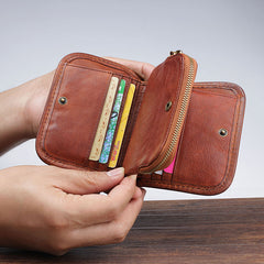 Handmade Mens Cool billfold Leather Wallet Men Small Zipper Wallets Bifold for Men
