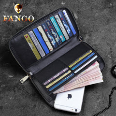 Handmade Leather Mens Tooled Skull Death Cool Zipper Phone Travel Long Wallet Card Holder Card Slim Clutch Wallets for Men