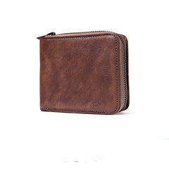 Genuine Leather Mens Cool Zipper Leather Wallet Men Small Wallets Bifold for Men