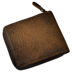 Handmade Leather Mens Cool Zipper Leather Wallet Card Wallet Men Small Wallets Bifold for Men