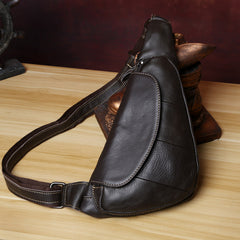 Black Leather Chest Bag Sling Bag Mens Small Crossbody Sling Bag Leather One Strap Backpack
