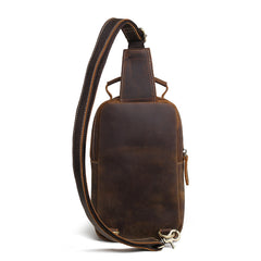 Handmade Leather Mens Cool Chest Bag Sling Bag Crossbody Bag Travel Bag Hiking Bag for men