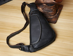 Small single strap backpack Black Leather Chest Bag Sling Bag Mens Small Crossbody Sling Bag Leather One Strap Backpack