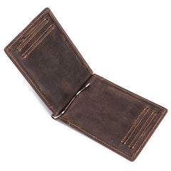 Handmade Leather Money Clip Mens Cool billfold Wallet Card Holder Small Card Slim Wallets for Men