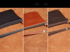 Genuine Leather Mens Cool Long Leather Wallet Slim Zipper Clutch Wristlet Wallet for Men