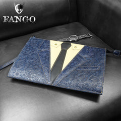 Handmade Leather Floral Tooled Mens Clutch Cool Slim Wallet Zipper Clutch Wristlet Wallet for Men