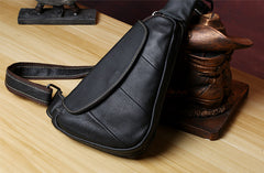 Small sling purse bag Black Leather Chest Bag Sling Bag Mens Small Crossbody Sling Bag Leather One Strap Backpack
