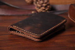 Handmade Leather Mens Cool Slim Leather Wallet Men Small Wallets Bifold for Men