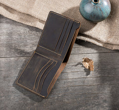 Handmade Leather Mens Cool Slim Leather Wallet Men Small Wallets Bifold for Men