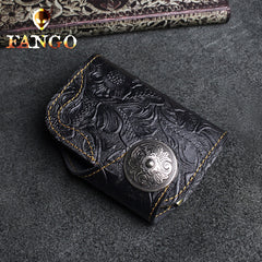 Handmade Leather Floral Mens Cool billfold Wallet Card Holder Small Card Slim Wallets for Men