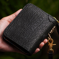 Handmade Leather Small Tooled Mens billfold Wallet Cool Chain Wallet Biker Wallet for Men