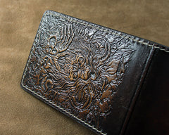 Handmade Leather Tooled Death Metal Deathcore License Wallet Mens Card billfold Wallet Cool Leather Wallet Slim Wallet for Men