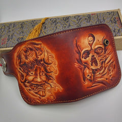 Handmade Leather Tooled Skull Prajna Mens Chain Biker Wallet Cool Leather Wallet Small Wallets for Men