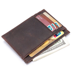 Handmade Leather Mens Cool Slim Leather Wallet Card Wallet Holders Men Front Pocket Wallet for Me