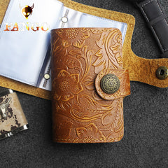 Handmade Leather Floral Mens Cool billfold Wallet Card Holder Small Card Slim Wallets for Men