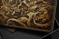 Handmade Leather Tooled League of Legends LOL Ahri the Nine-Tailed Fox Mens billfold Wallet Cool Leather Wallet Slim Wallet for Men