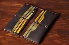 Handmade Leather Mens Cool Long Leather Wallet Bifold Clutch Wallet for Men