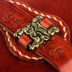 Handmade Leather Men Tooled Chinese Lion Cool Leather Wallet Long Phone Wallets for Men