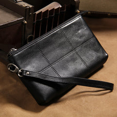 Cool Leather Mens Clutch Wristlet Bag Black Zipper Clutch for Men