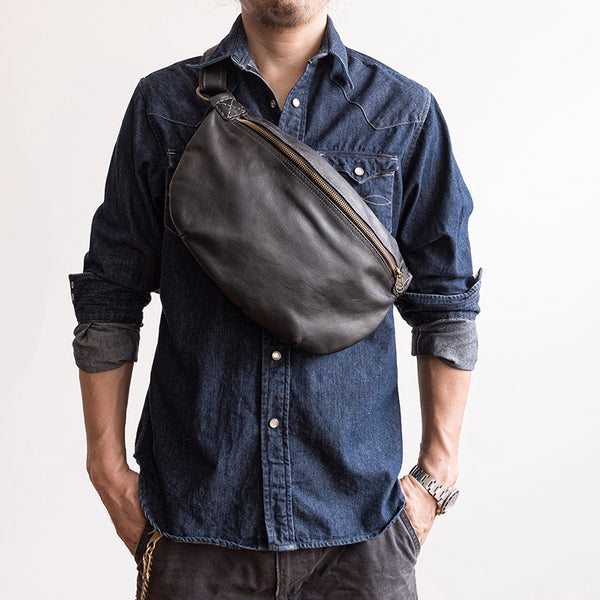 Genuine Leather Mens Cool Chest Bag Sling Bag Crossbody Bag Travel Bag Hiking Bag for men - iwalletsmen